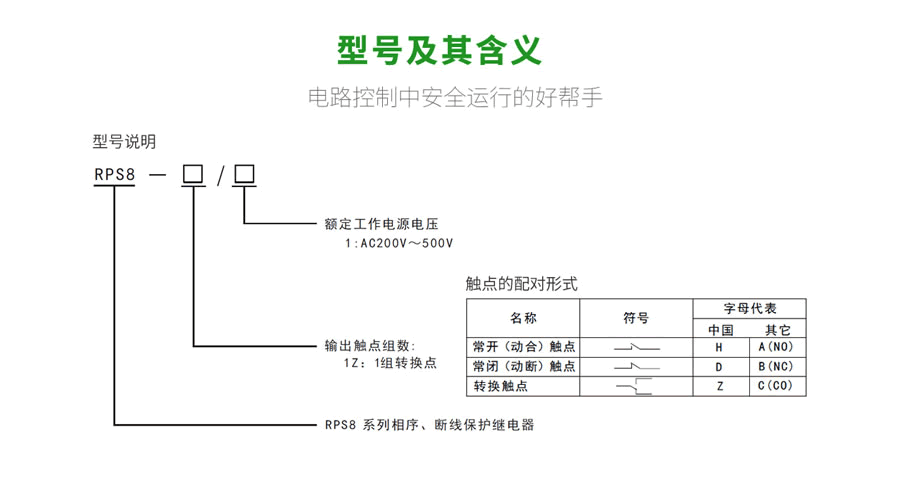 RPS8相序、斷線保護(hù)繼電器型號(hào)及含義